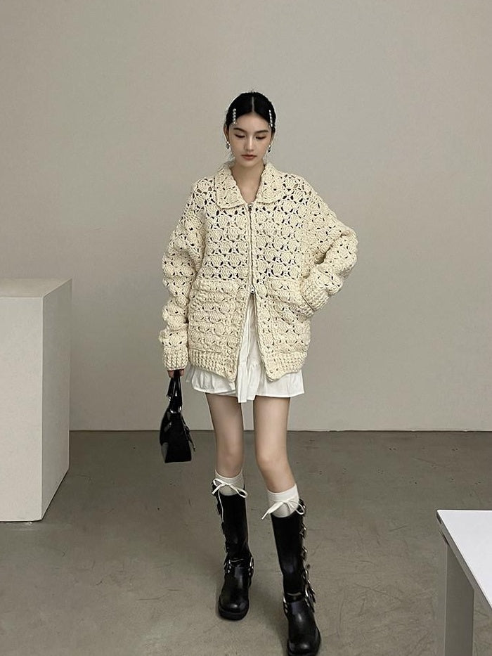 DDGIRL studio Cozy Wool Blend Longline Cardigan Office Commuter One Size Ivory Knit Sweaters