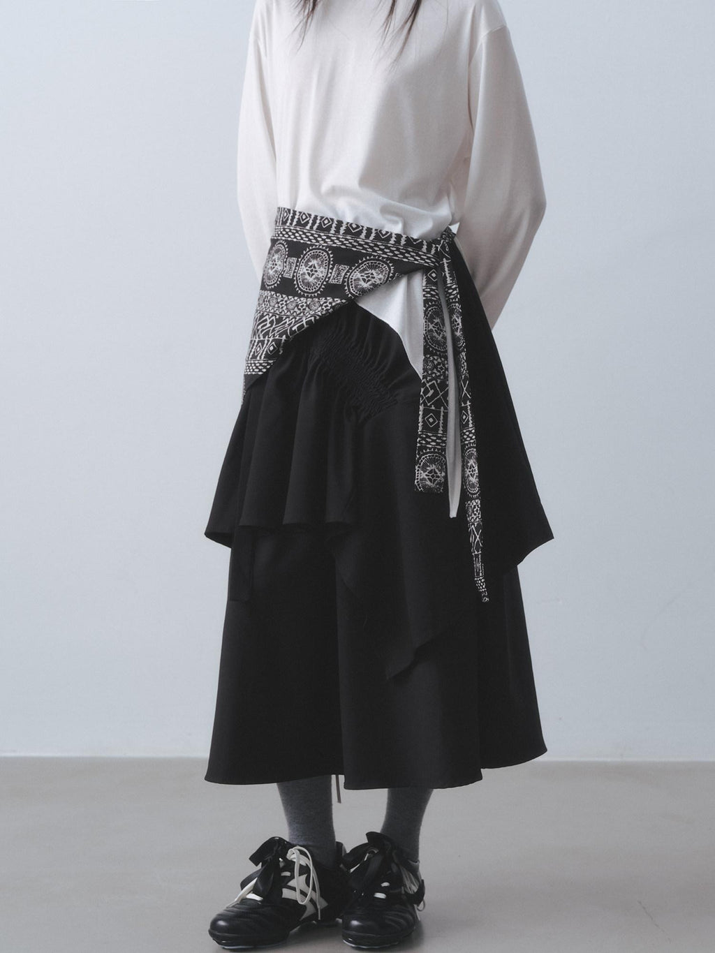 DDGIRL studio Fade Resistant Lined Asymmetric High Waist A Line Office Black Midi Skirts