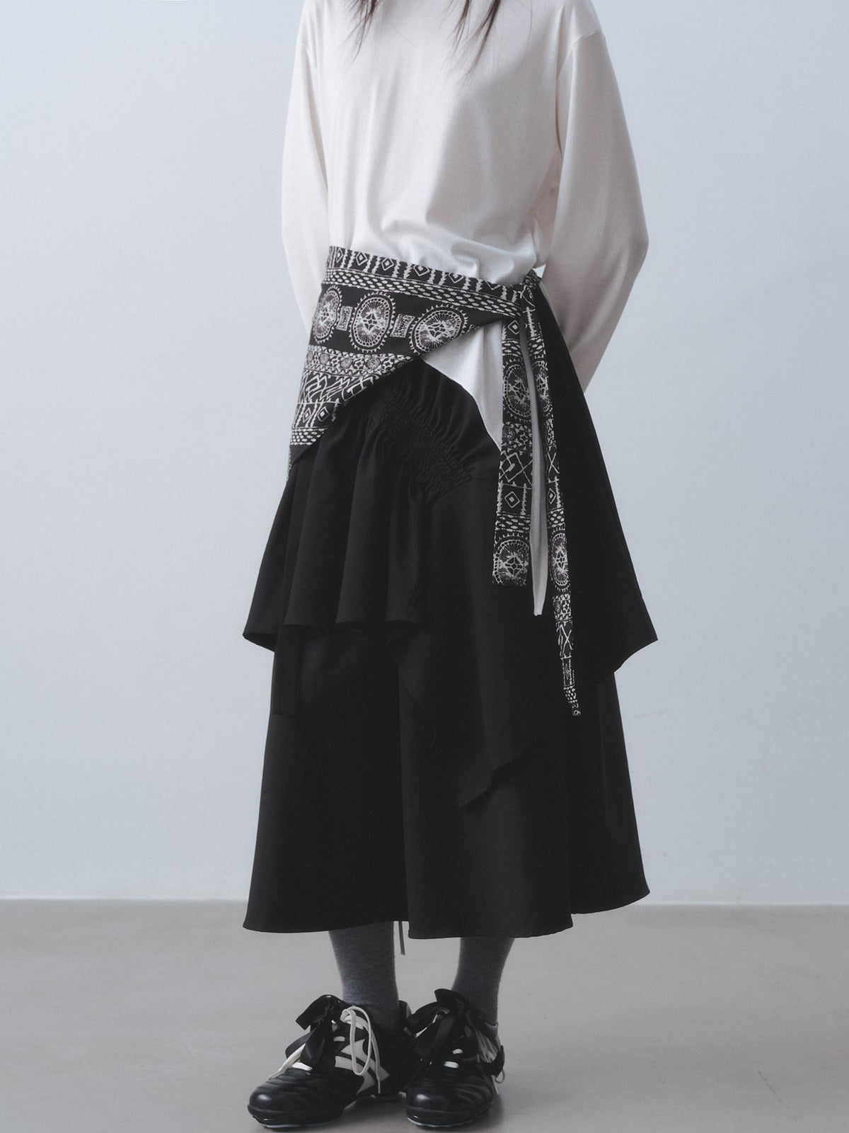 DDGIRL studio Fade Resistant Lined Asymmetric High Waist A Line Office Black Midi Skirts
