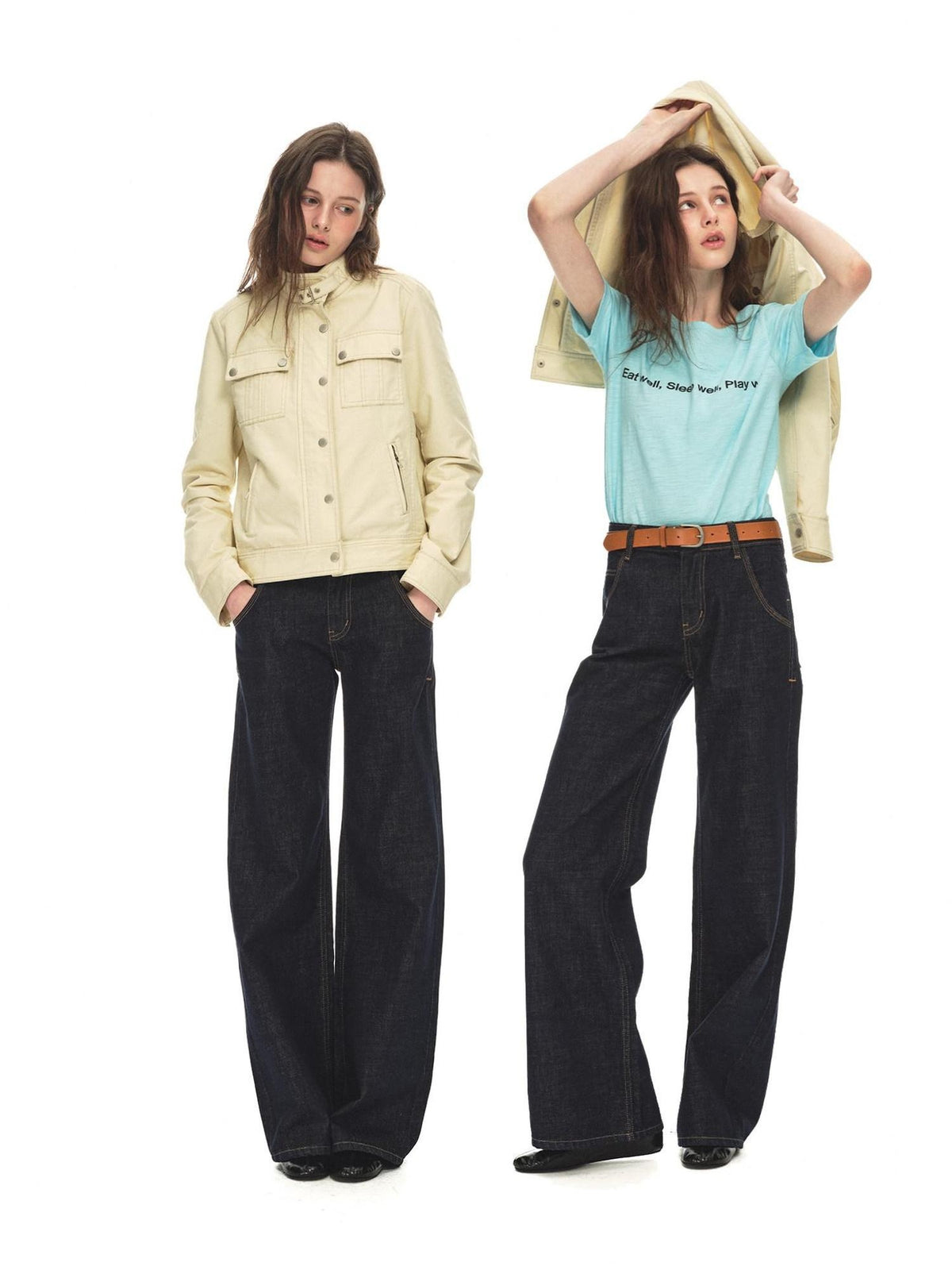 Country Moment Breathable 100 Percent Cotton Mid Rise Dark Blue Casual Women Straight Leg Jeans
