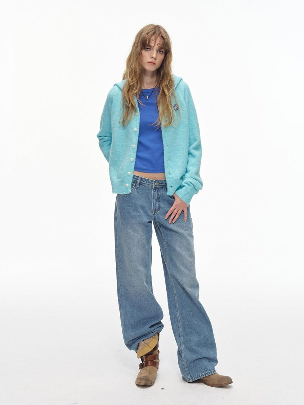 Country Moment Washed Light Blue Midrise Zip Fly Relaxed Fit Cotton Blend Straight Leg Jeans