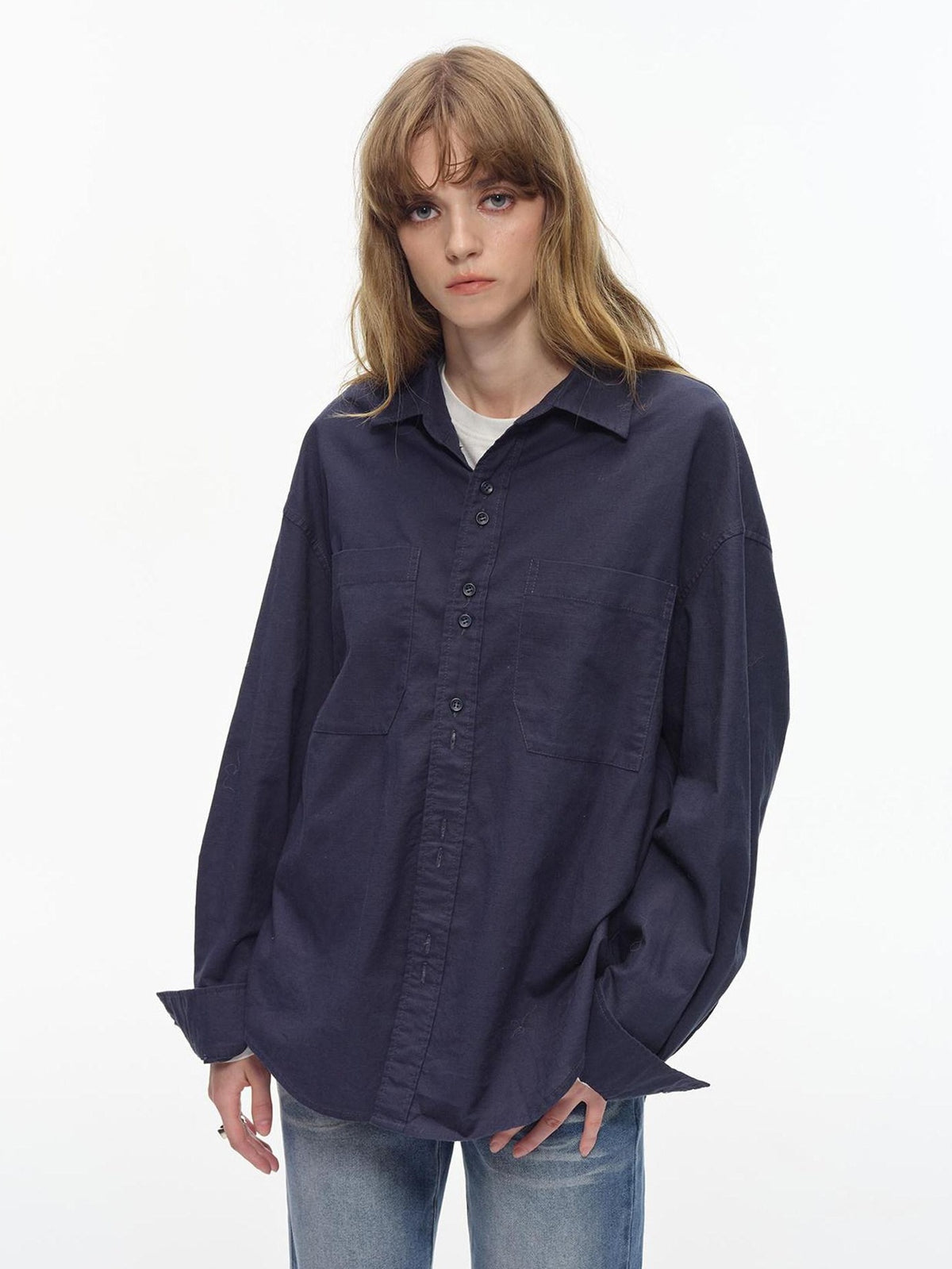 Country Moment Breathable Cotton Linen Loose Button Collar Unisex Long Sleeve Solid Shirts