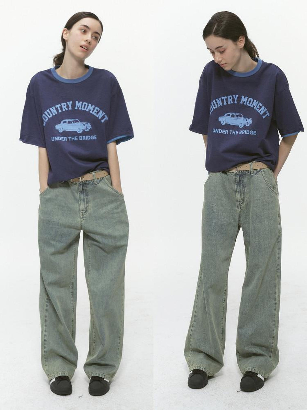 Country Moment Breathable 100% Cotton Relaxed Logo Print Unisex Navy Short Sleeve T-Shirts