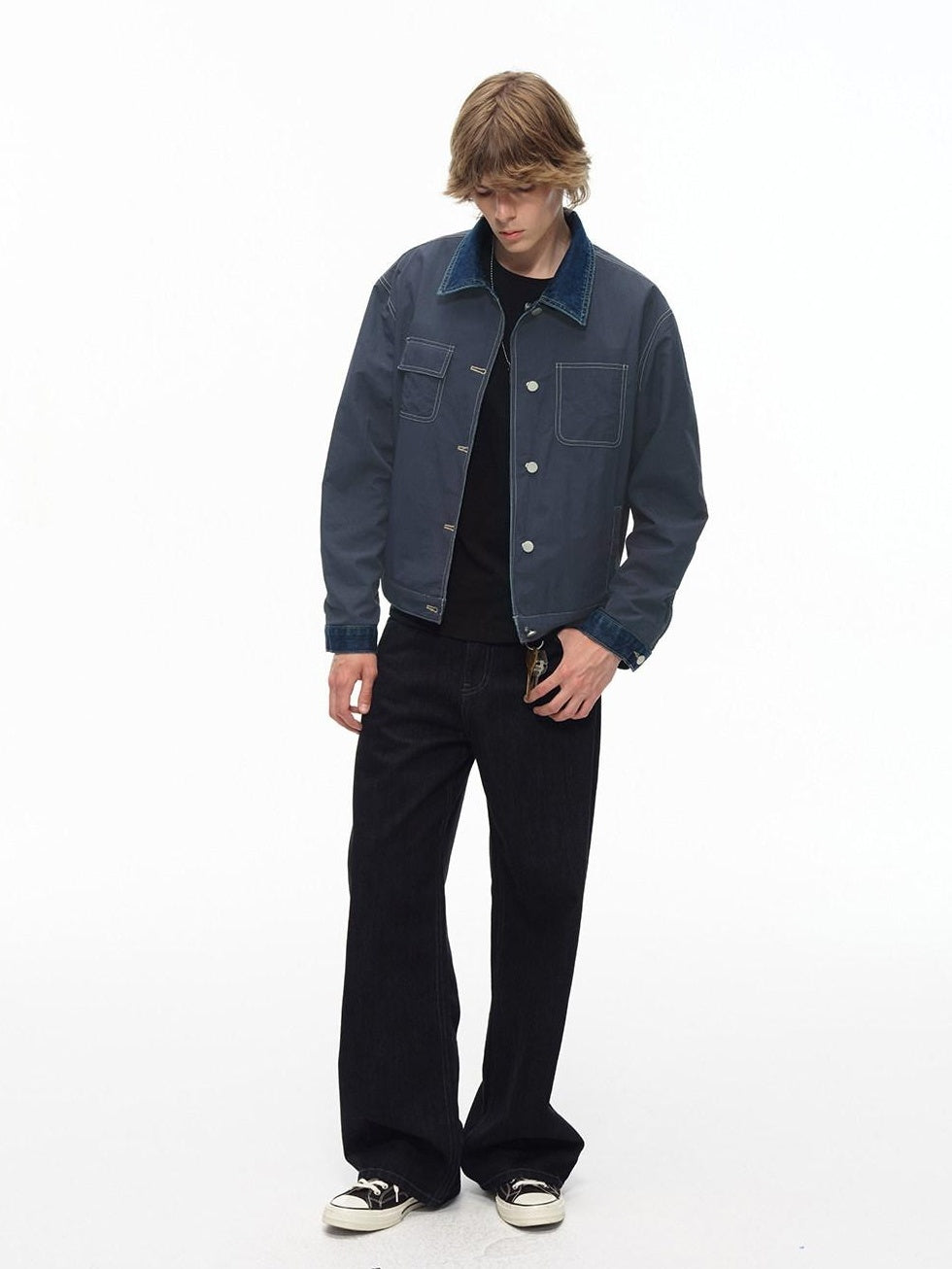 Country Moment Shape Retaining Washed Relaxed Fit Unisex Deep Blue Flap Pocket Denim Jackets