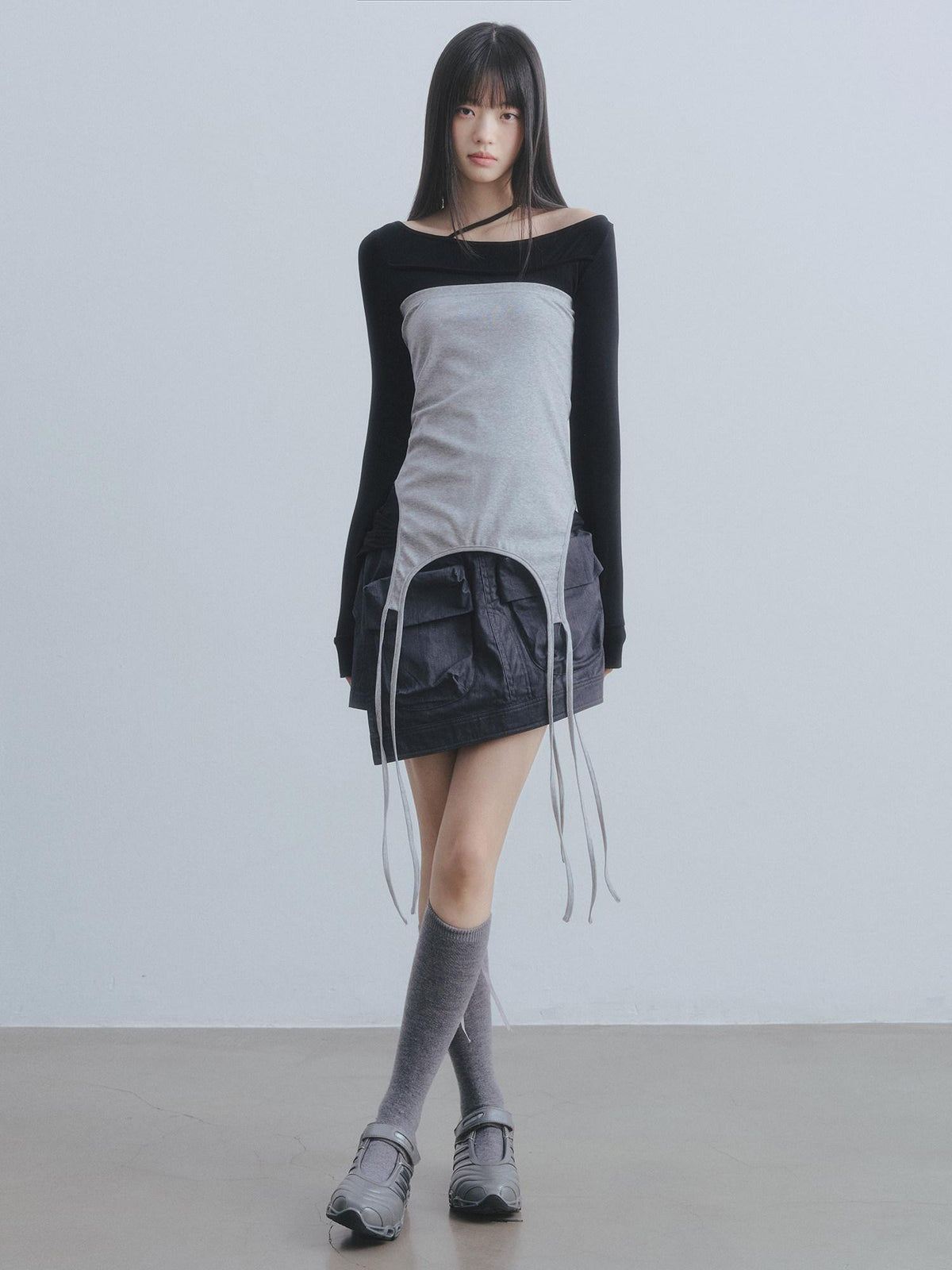 DDGIRL studio Soft 100 Percent Cotton High Waist Cargo Office Women Dark Gray Mini Skirts