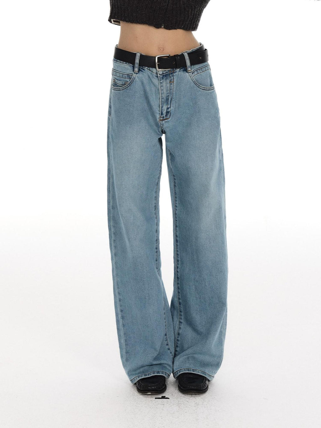 Country Moment Vintage Washed Low Rise Loose Fit Micro Stretch Casual Blue Straight Leg Jeans