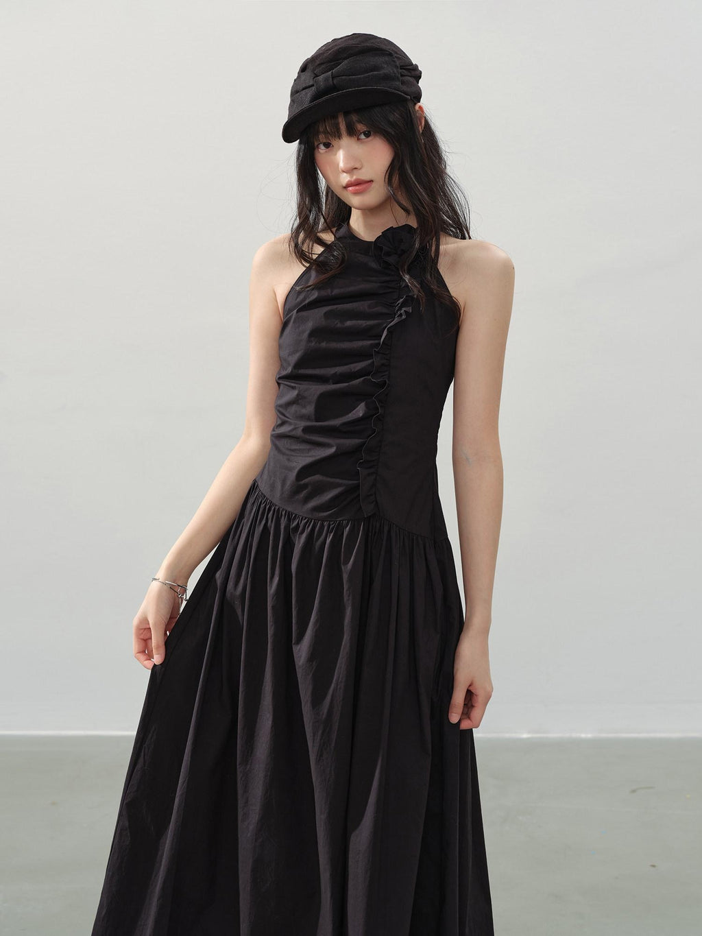 DDGIRL studio Elegant High Waist A Line Pleated Cotton Hidden Back Zipper Party Maxi Skirts
