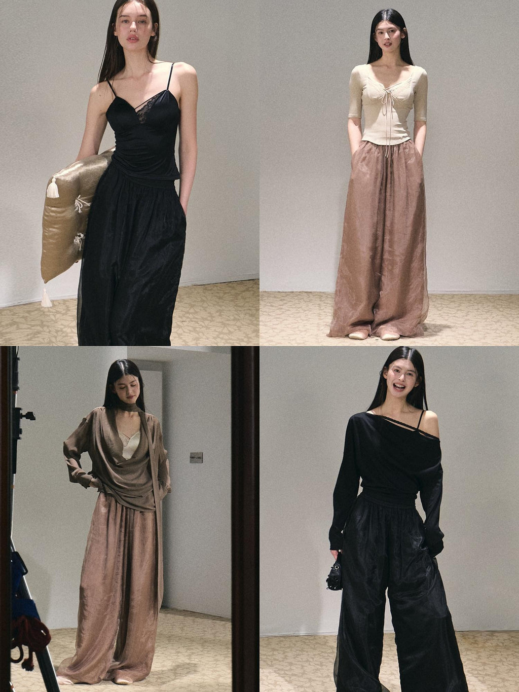 7 OAKMOO High Waisted Minimal Double Layer Relaxed Office Women Polyester Wide Leg Pants