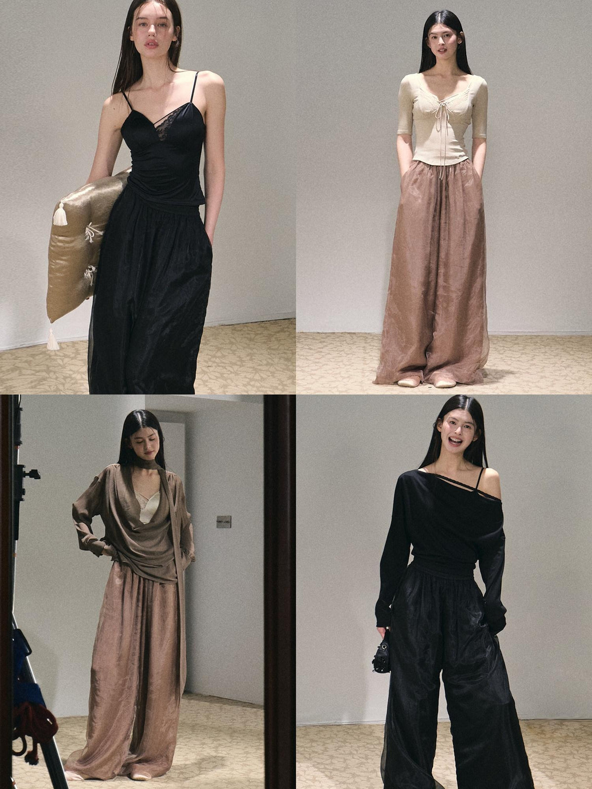 7 OAKMOO High Waisted Minimal Double Layer Relaxed Office Women Polyester Wide Leg Pants