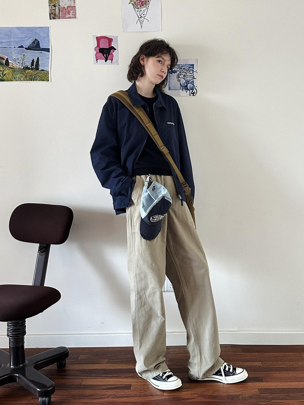 Country Moment Wrinkle Free Mid Rise Straight Workwear Everyday Pure Cotton Olive Cargo Pants