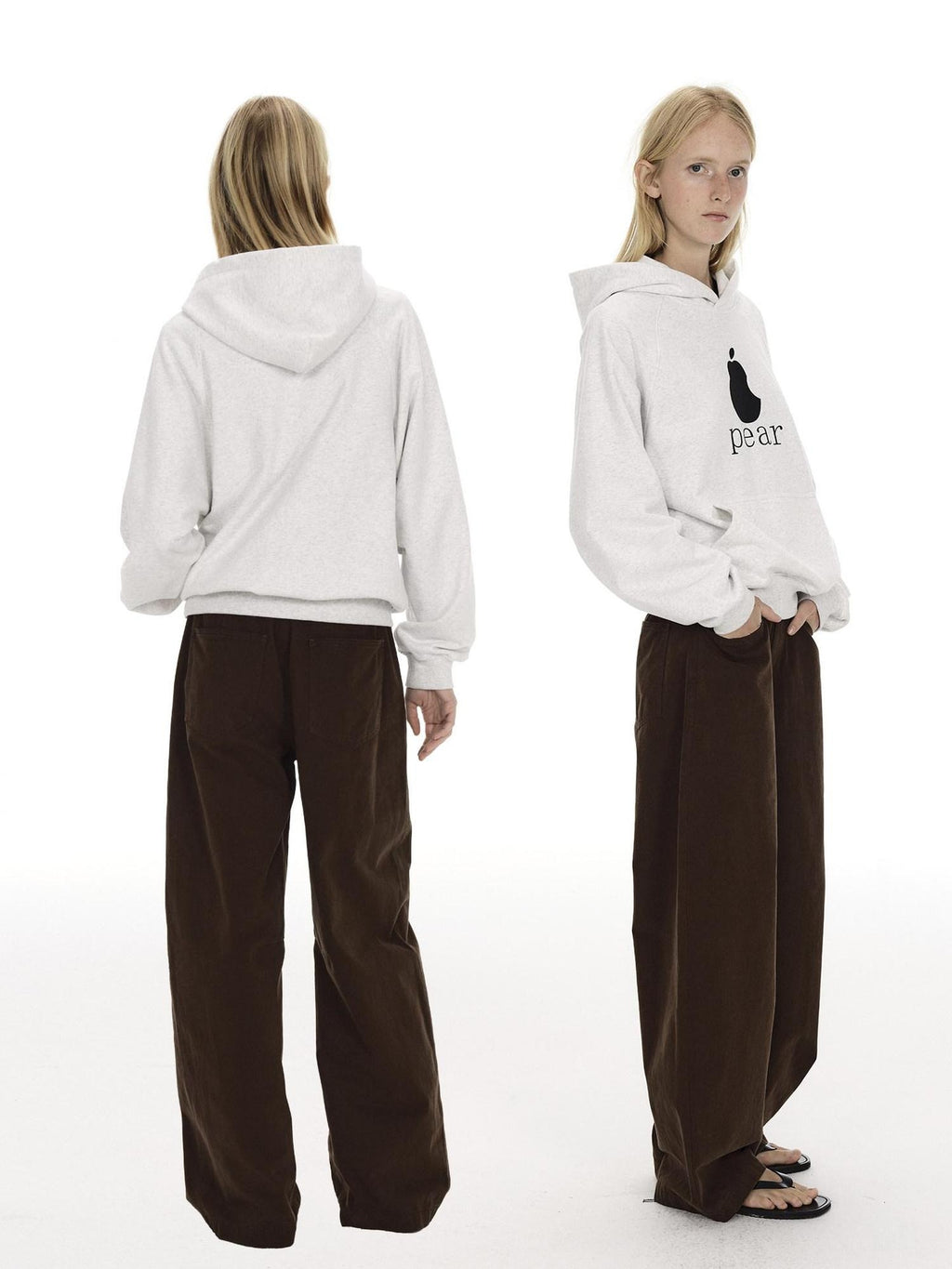 Country Moment Warm Pear Print Loose Fit Short Pullover Unisex Gray Cotton Blend Hoodie