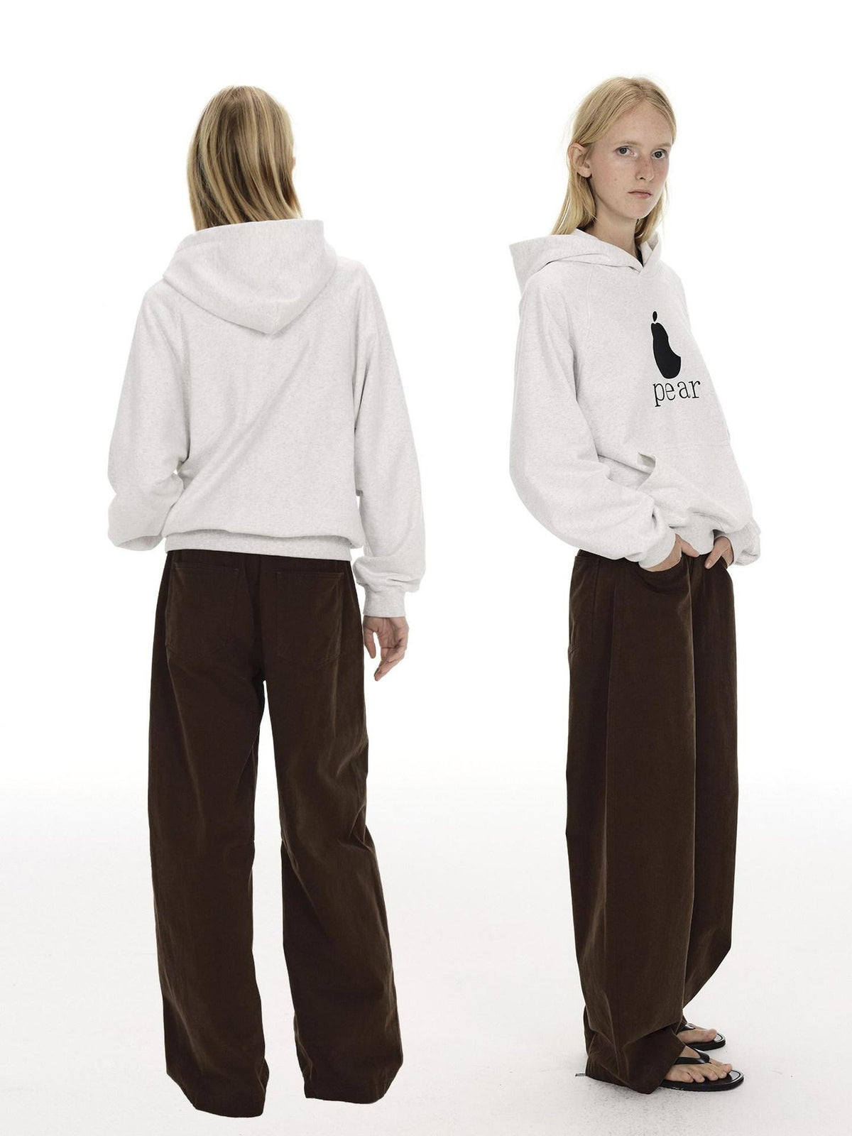 Country Moment Warm Pear Print Loose Fit Short Pullover Unisex Gray Cotton Blend Hoodie