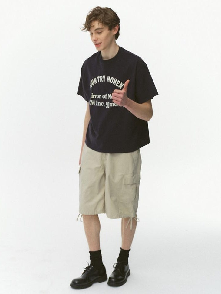 Country Moment Pure Cotton Relaxed Crew Neck Casual Teen Logo Solid Navy Short Sleeve T-Shirts