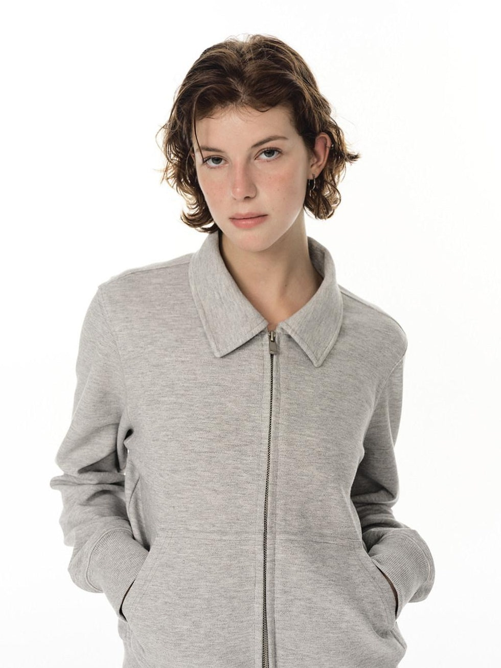 Country Moment Breathable Warm Cotton Blend Loose Fit Zip Up Men Casual Grey Sweatshirt