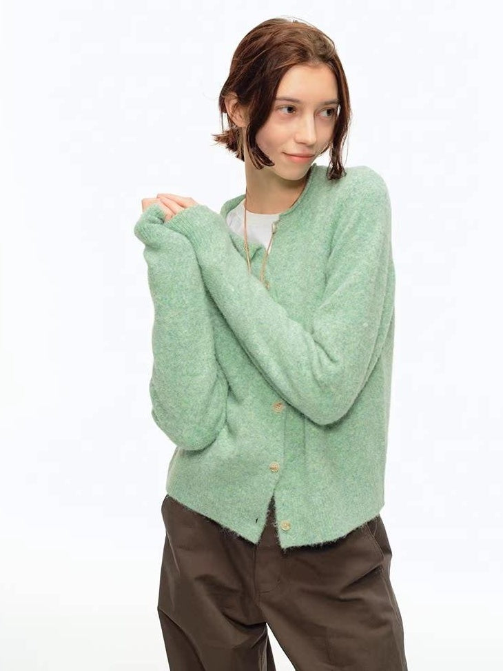 Country Moment Soft Slim Casual Buttoned Crewneck Knit Warm Long Sleeve Women Cardigans
