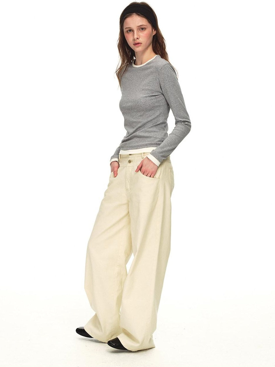 Country Moment Stretch Cotton Layered Slim Fit Casual Women Crewneck Gray Long Sleeve T-Shirts