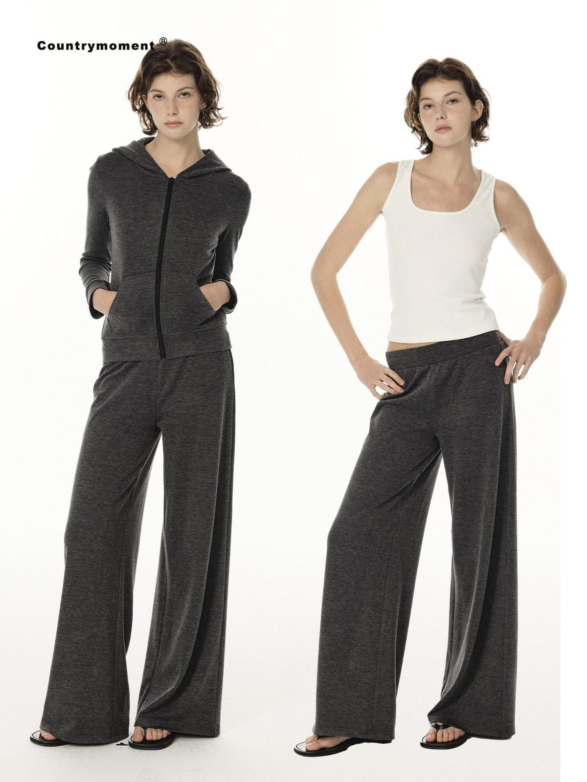 Country Moment Slimming Loose Fit Hooded Zip Tracksuit Men Casual Cotton Blend Top & Pants Sets