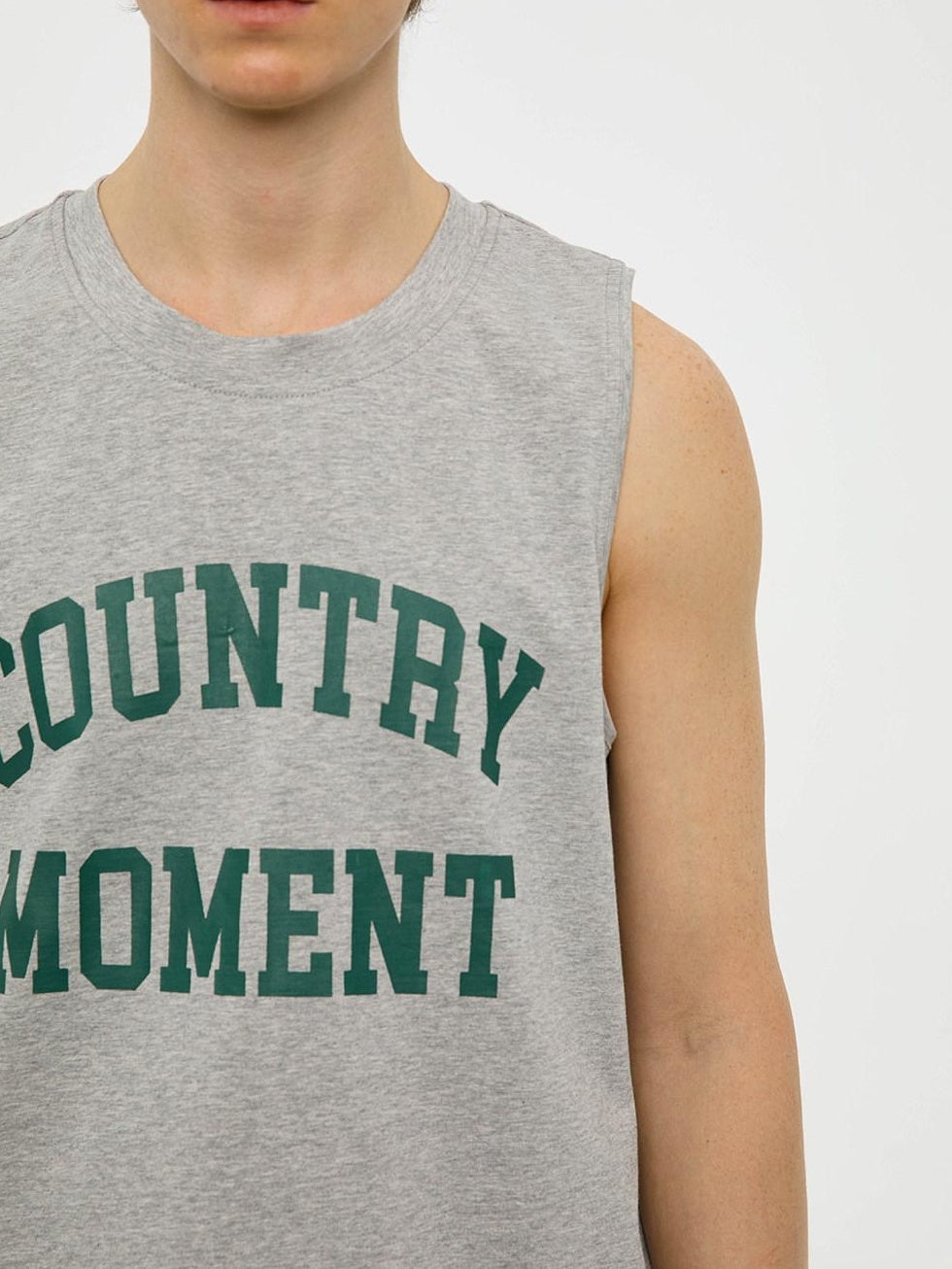 Country Moment Cotton Heather Gray Loose Japanese Youth Round Neck Sweat Vest Tank Tops
