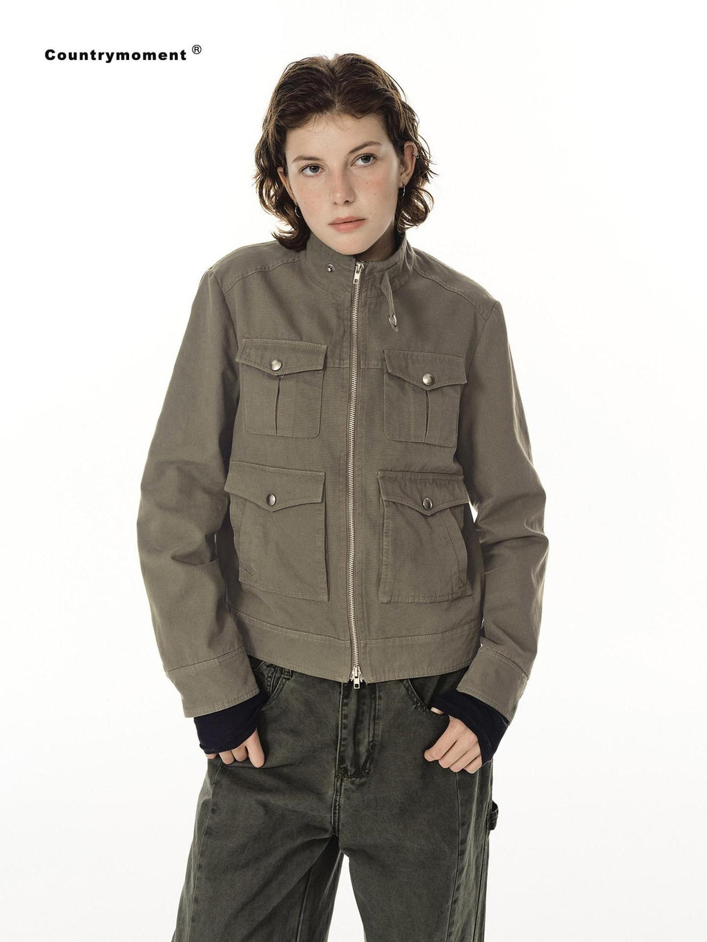 Country Moment Durable Cotton Utility Structured Multi Pocket Unisex Zip Cropped Jackets