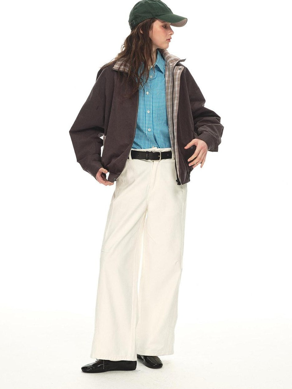 Country Moment Breathable Cotton Relaxed Natural Waist Casual Daily White Wide Leg Pants