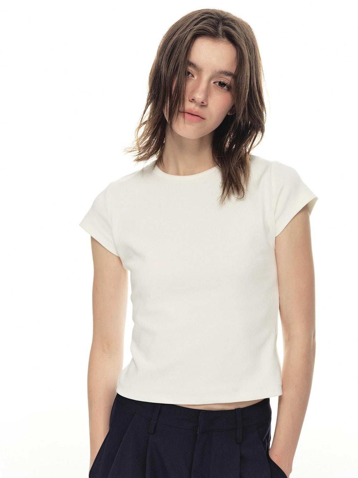 Country Moment Cooling Breathable Cotton Slim Fit Round Neck Short Sleeve Women Basic Crop Tops