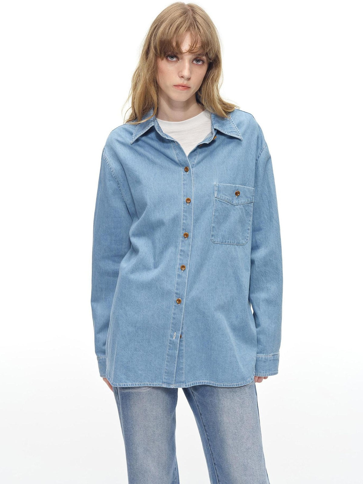 Country Moment Washed Cotton Oversized Vintage Shirt Collar Unisex Breathable Denim Jackets