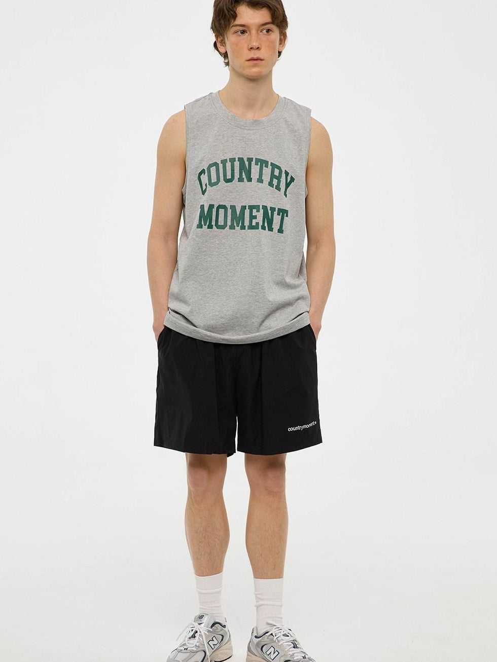 Country Moment Cotton Heather Gray Loose Japanese Youth Round Neck Sweat Vest Tank Tops