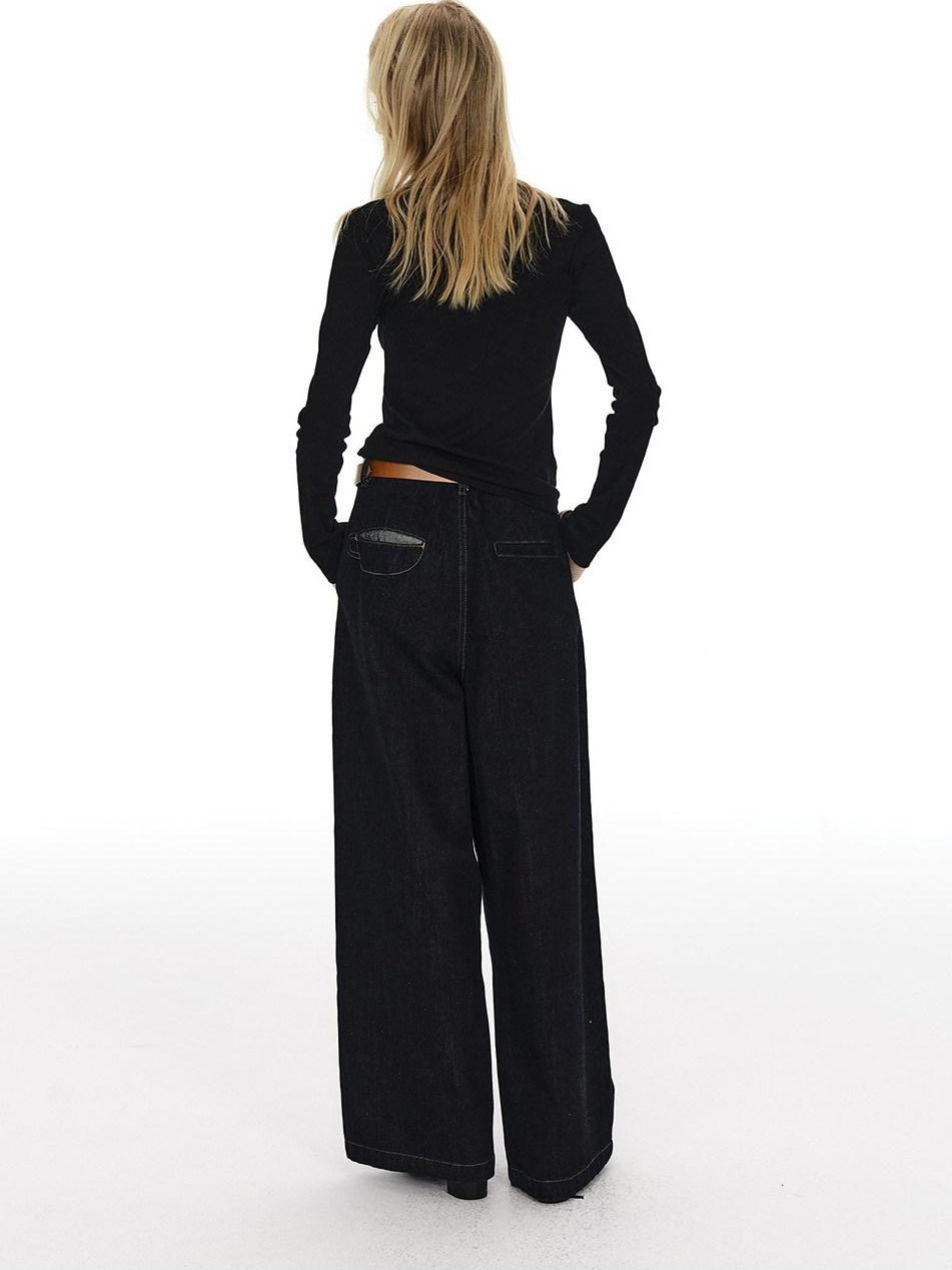 Country Moment Mid Rise Pure Cotton Raw Denim Casual Zip Fly Unisex Daily Wear Wide Leg Jeans