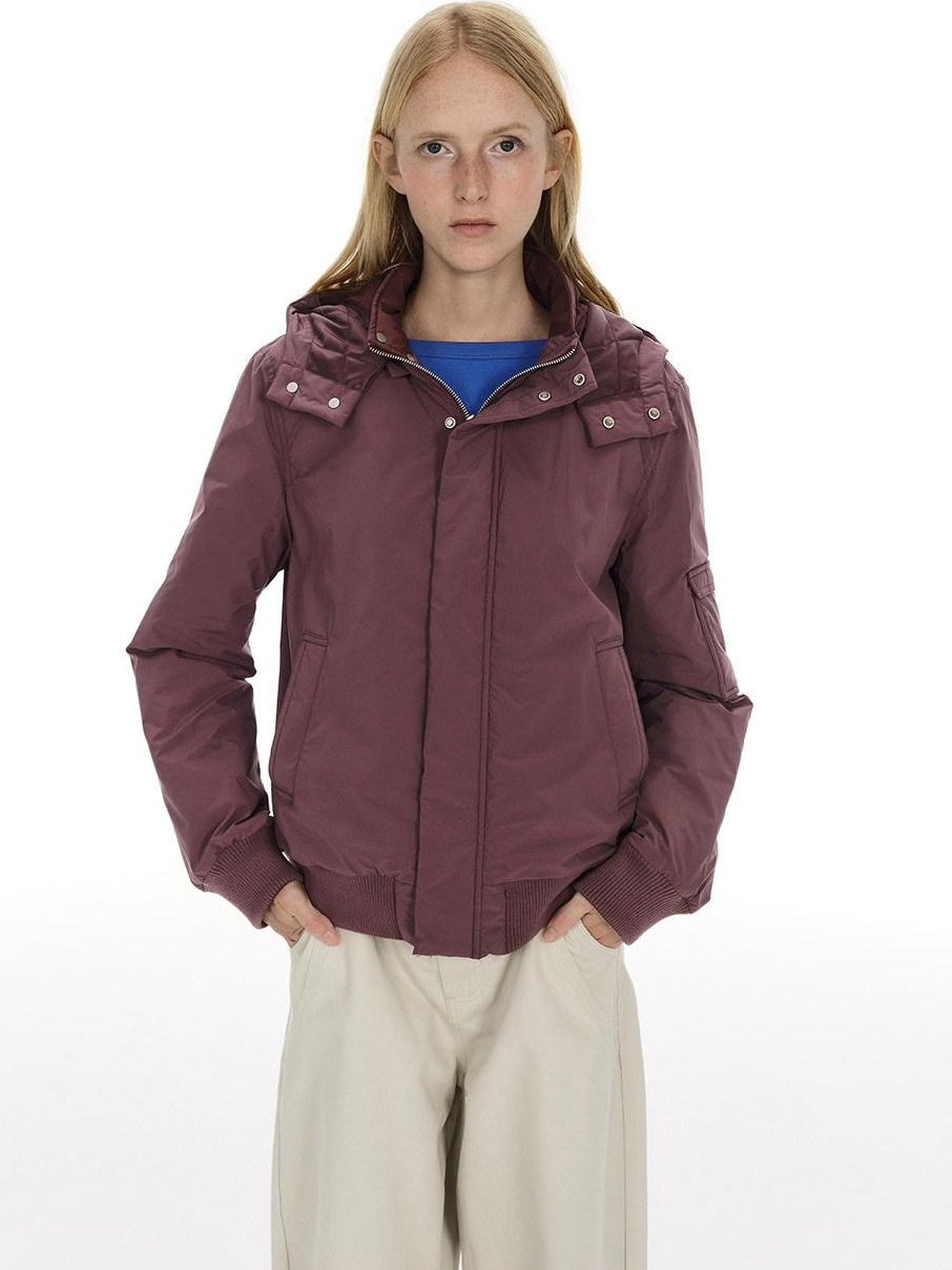 Country Moment Warm Windproof Hooded Loose Fit Youthful Unisex Magenta Puffer Jackets