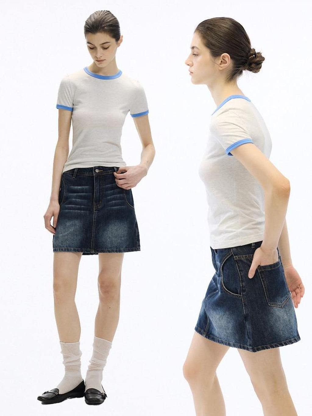 Country Moment 100% Cotton Ribbed Crew Neck Moisture Wicking Two Tone Short Sleeve T-Shirts