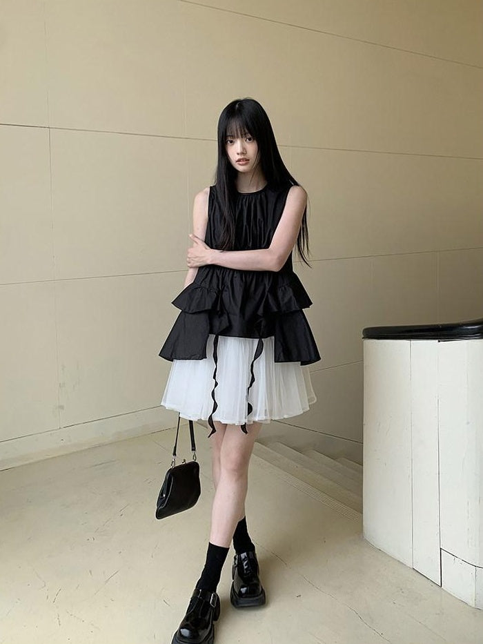 DDGIRL studio Soft 100 Percent Cotton High Waist H Sleeveless Commuter Dress Black Tank Tops