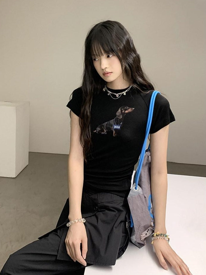 DDGIRL studio Quick Dry Lyocell Slim Fit Office Animal Print Black Short Sleeve T-Shirts