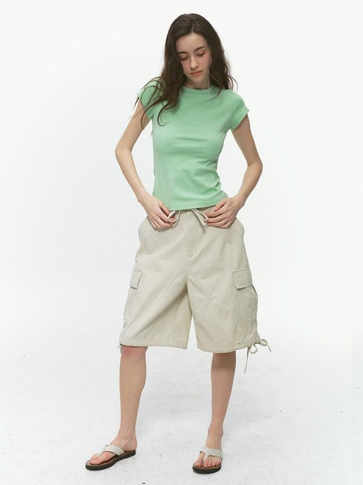 Country Moment Breathable Cotton Washed Cargo Loose Fit Casual Neutral Mid-Length Shorts