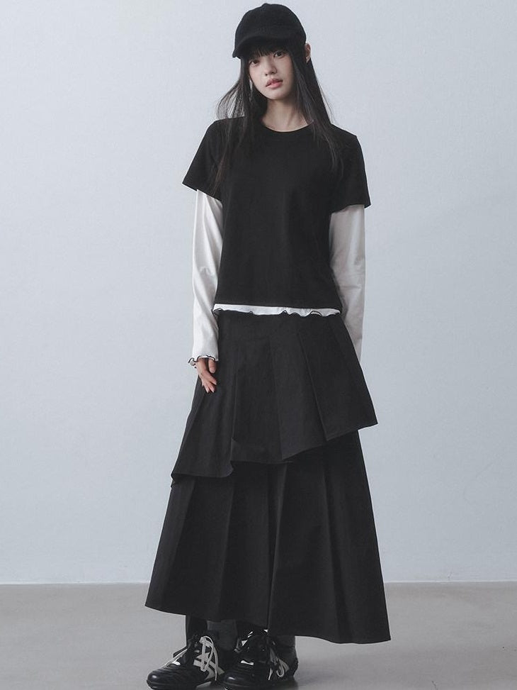 DDGIRL studio Retains Shape Double Lined Pleated High Waist Women Cotton Blend Maxi Skirts