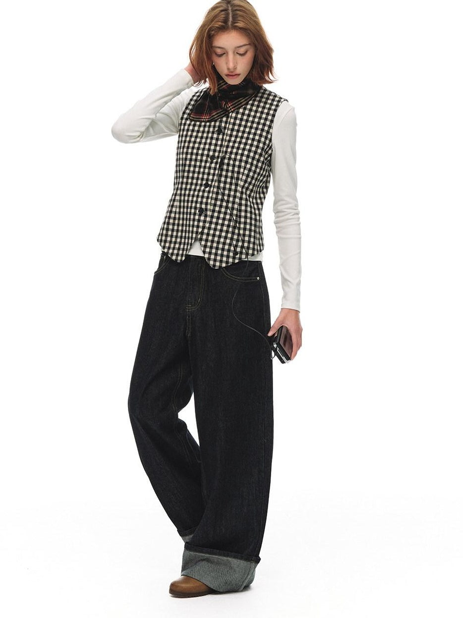 Country Moment Breathable Cotton Mid Rise Washed Loose Women Everyday Straight Leg Jeans