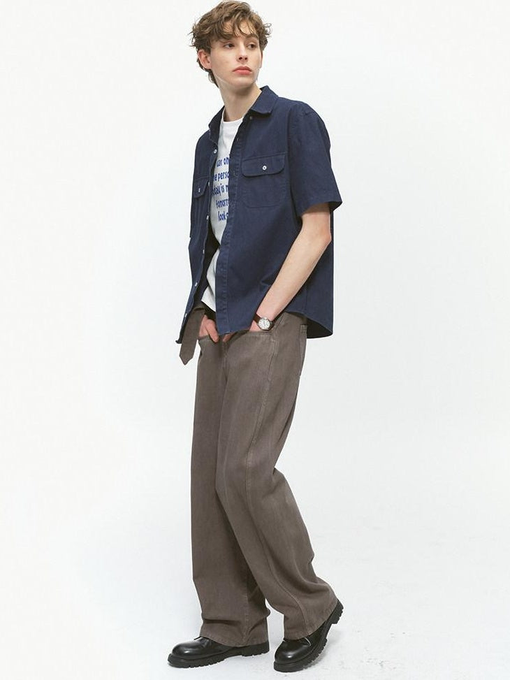 Country Moment Durable 100% Cotton Mid Rise Relaxed Zip Fly Casual Deep Green Wide Leg Jeans