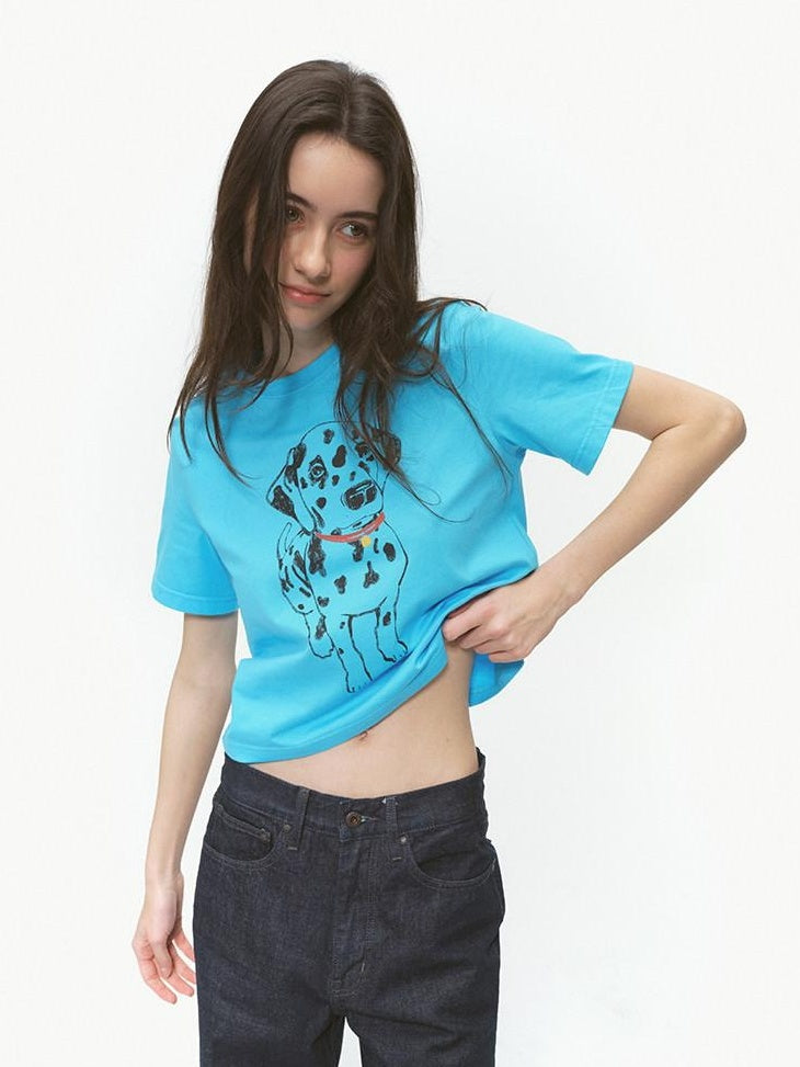 Country Moment Turquoise Animal Print Slim Fit Crewneck 100 Percent Cotton Basic Crop Tops