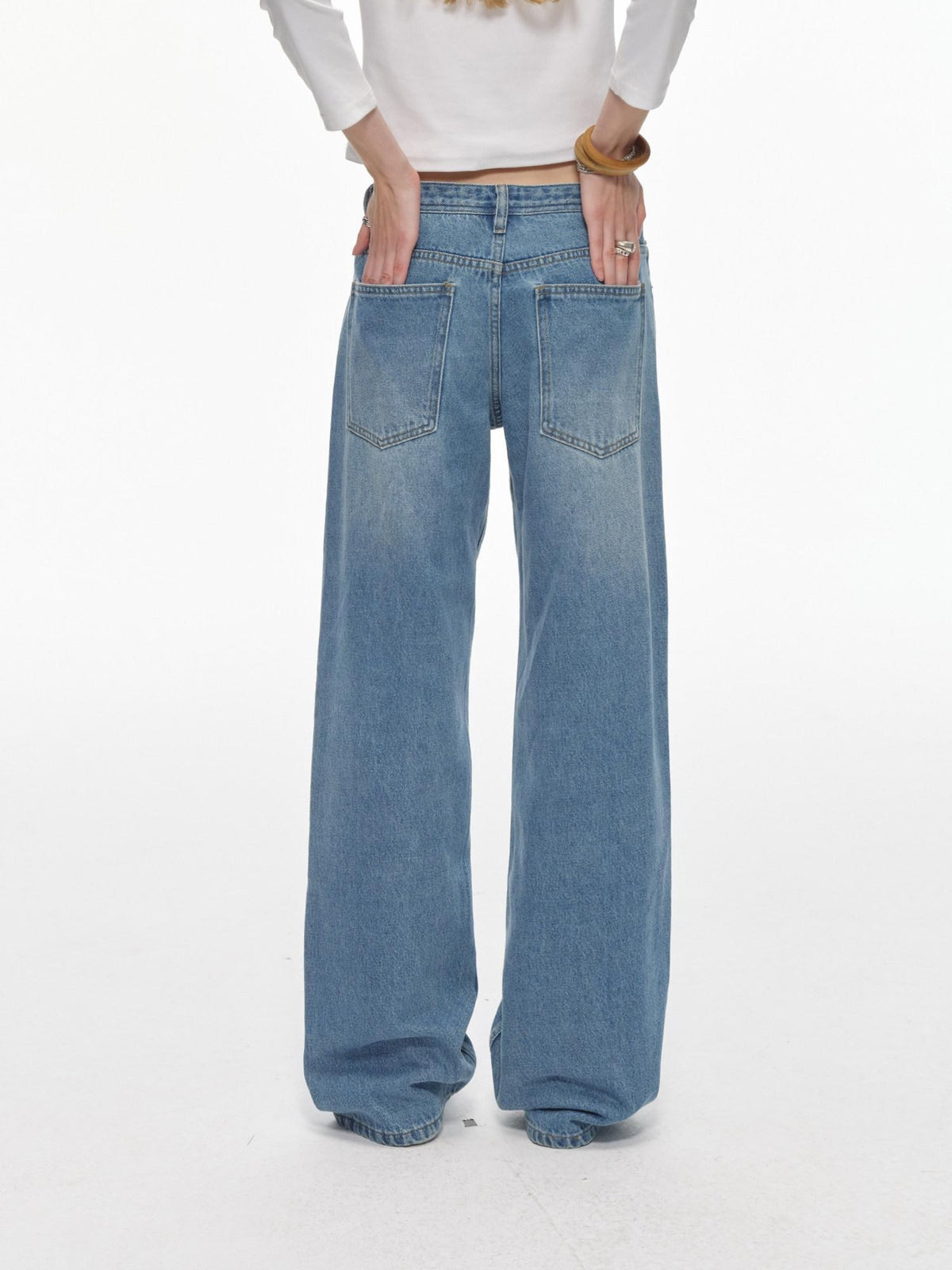 Country Moment Washed Light Blue Midrise Zip Fly Relaxed Fit Cotton Blend Straight Leg Jeans