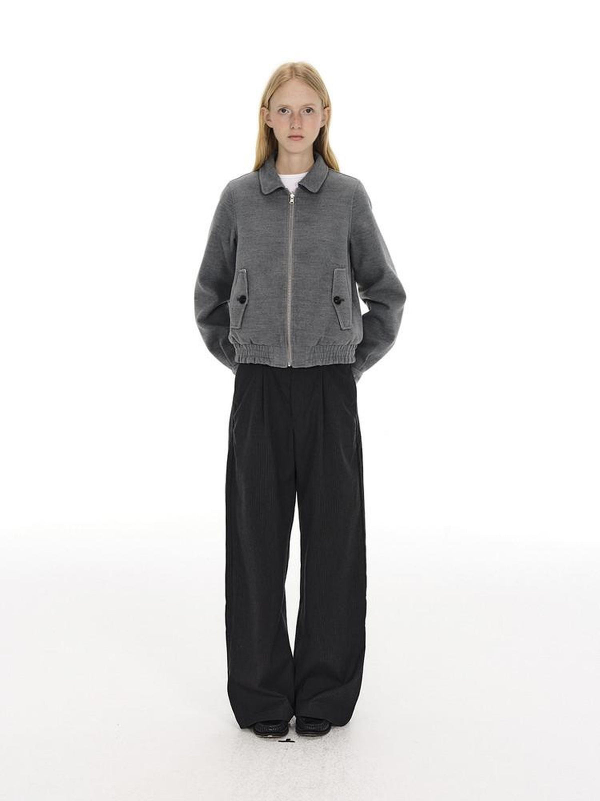 Country Moment Black Striped Midrise Wide Leg Casual Zipper Polyester Straight Pants