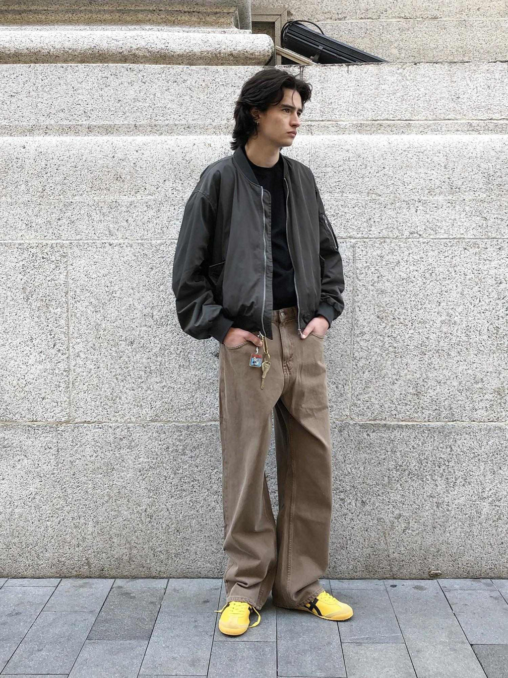 Polyester Zip Baseball Collar Youth Loose Fit Unisex Dark Grey Bomber Jackets