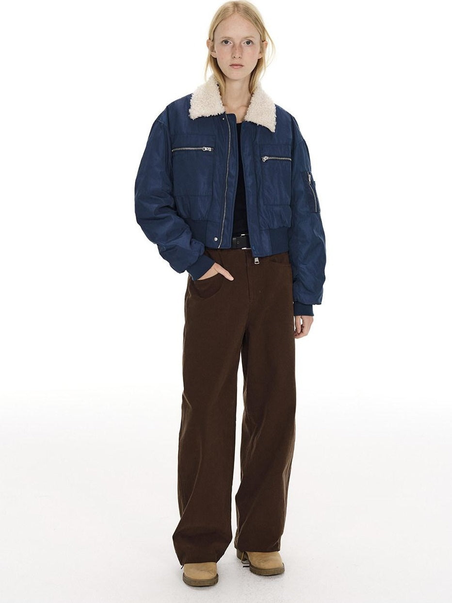 Country Moment Waterproof Cotton Padded Zipper Drop Shoulder Women Navy Cropped Jackets