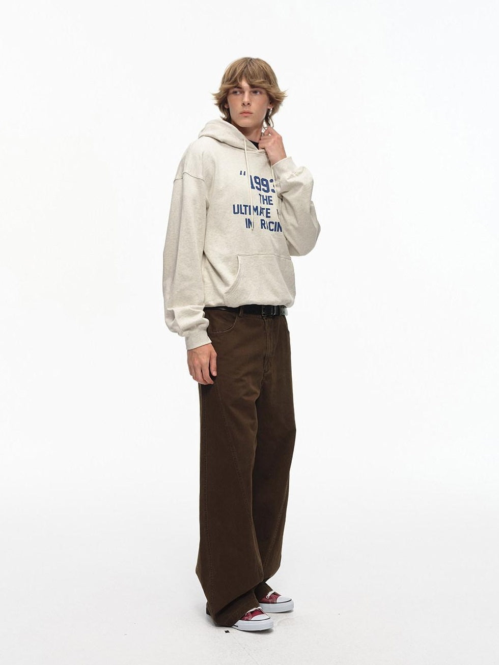 Country Moment Washed Patchwork Pure Cotton Mid Rise Loose Straight Youth Casual Wide Leg Pants