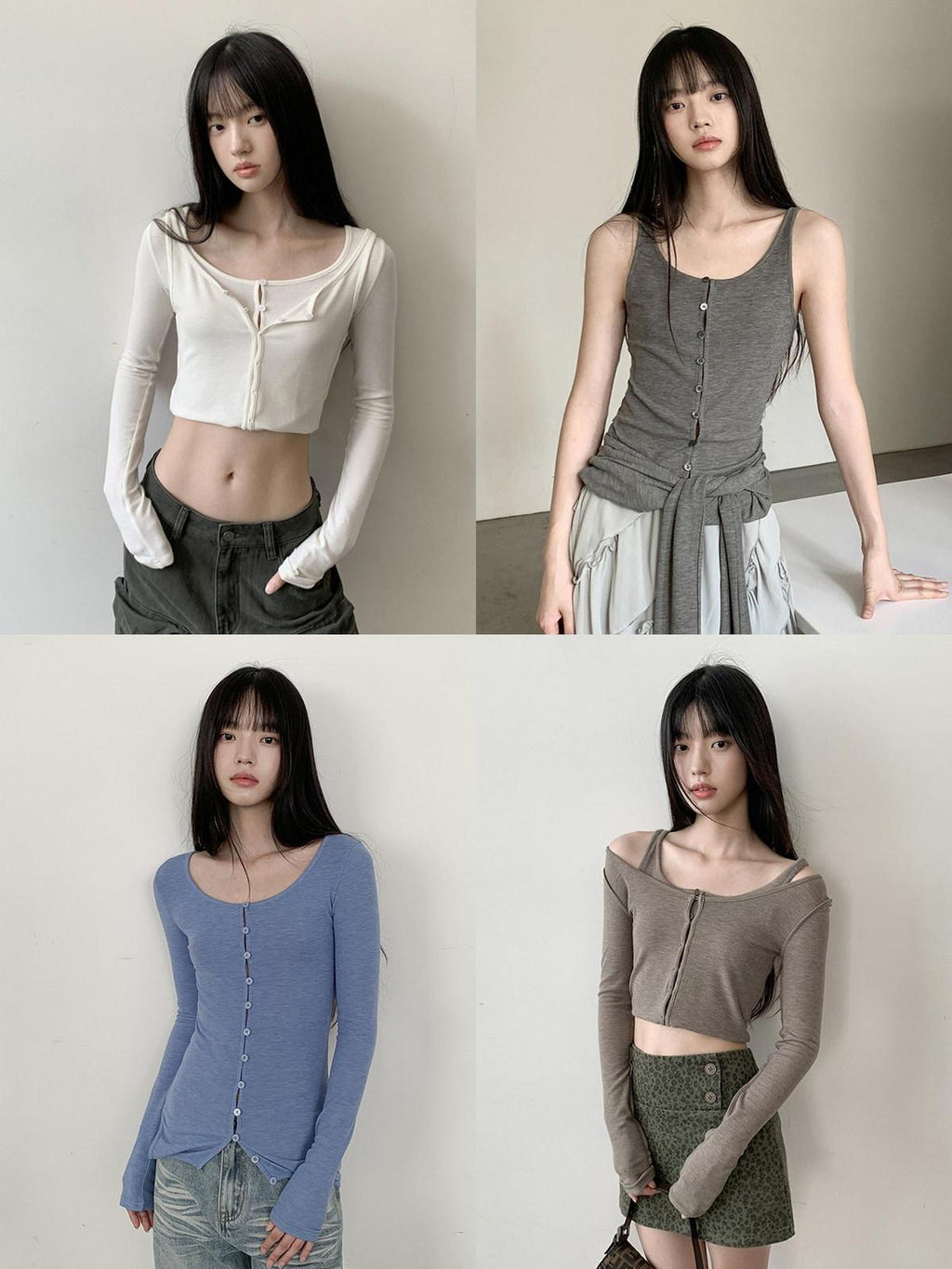 DDGIRL studio Reversible Wool Blend Airy Fitted Commuter Cardigan Women Long Sleeve T-Shirts