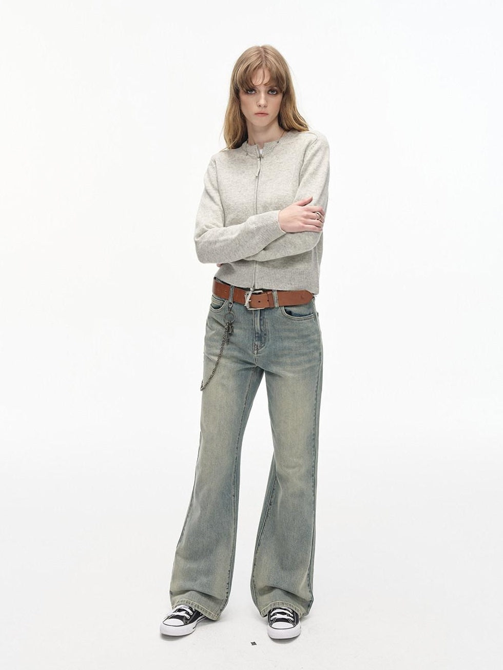 Country Moment Breathable Cotton Distressed Low Waist Micro Flare Women Gradient Flared Pants