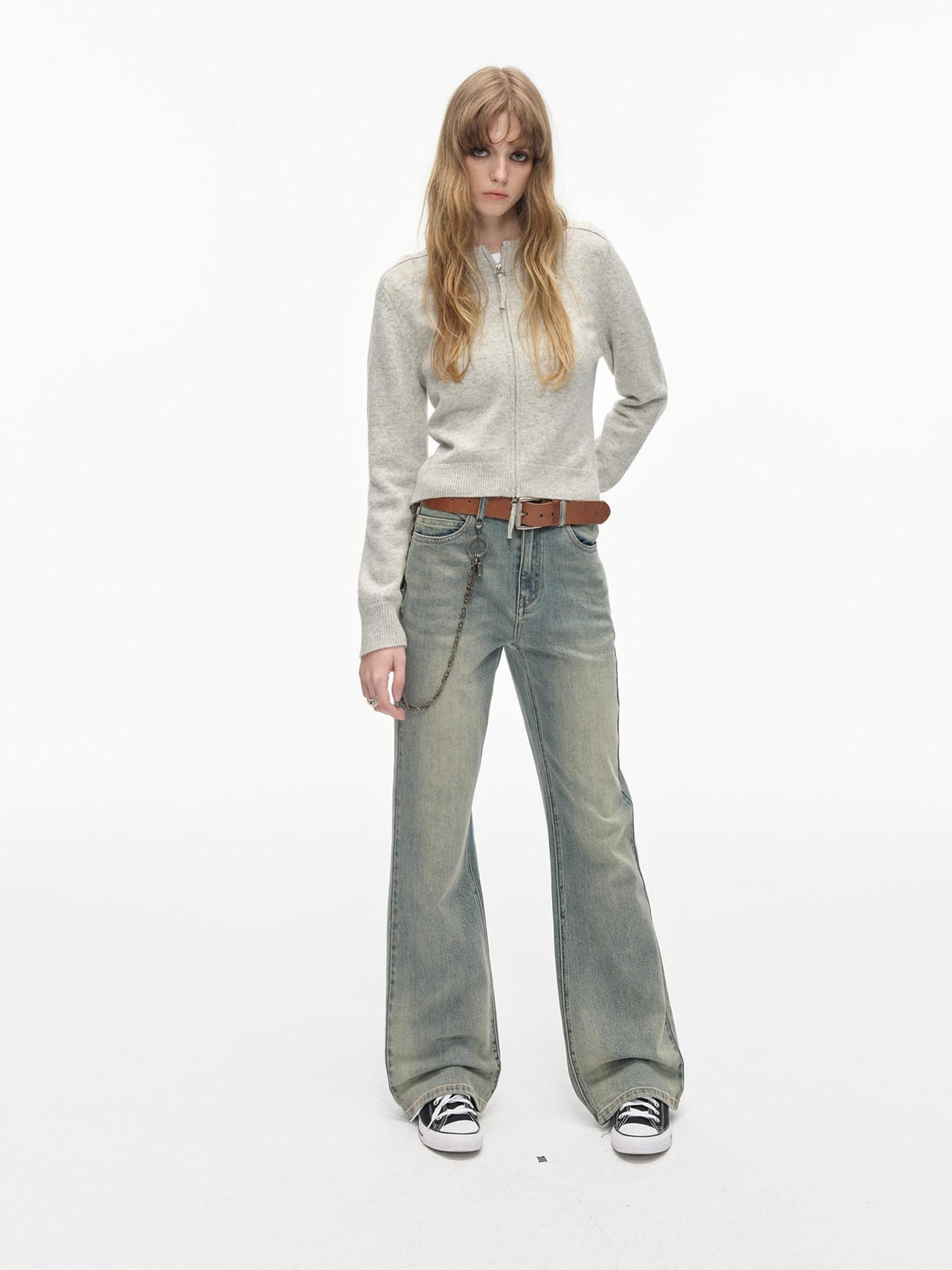 Country Moment Breathable Cotton Distressed Low Waist Micro Flare Women Gradient Flared Pants