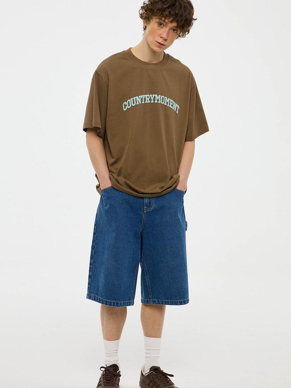 Country Moment Pure Cotton Japanese Loose Fit Crew Neck Letter Logo Print Short Sleeve T-Shirts