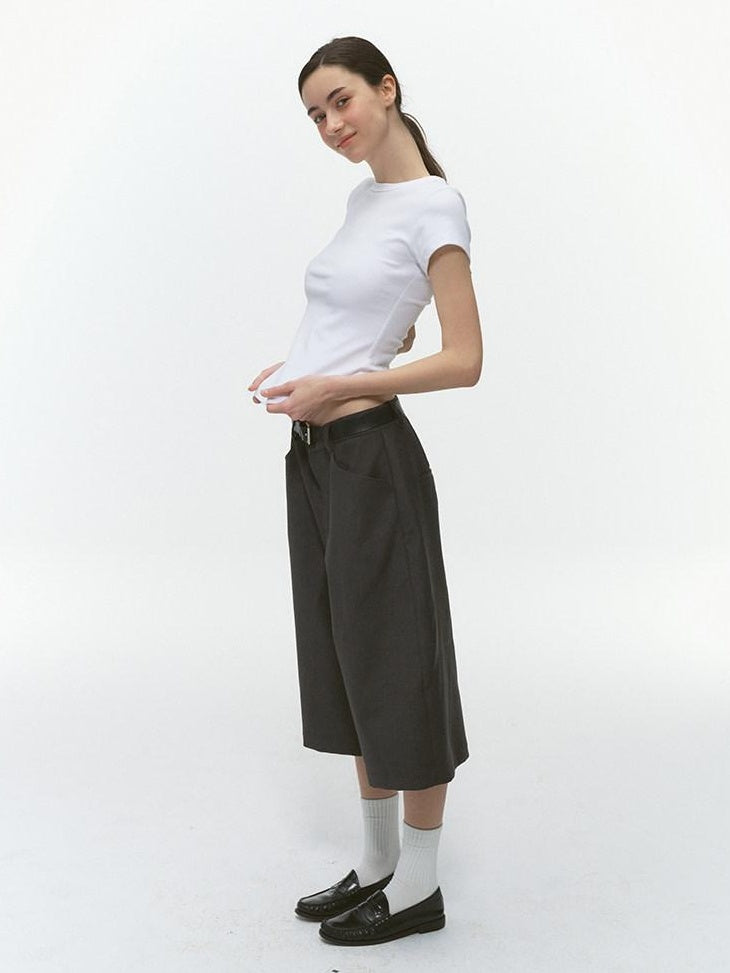 Country Moment High Rise Polyester Relaxed Fit Dark Gray Casual Youth Wide Leg Pants