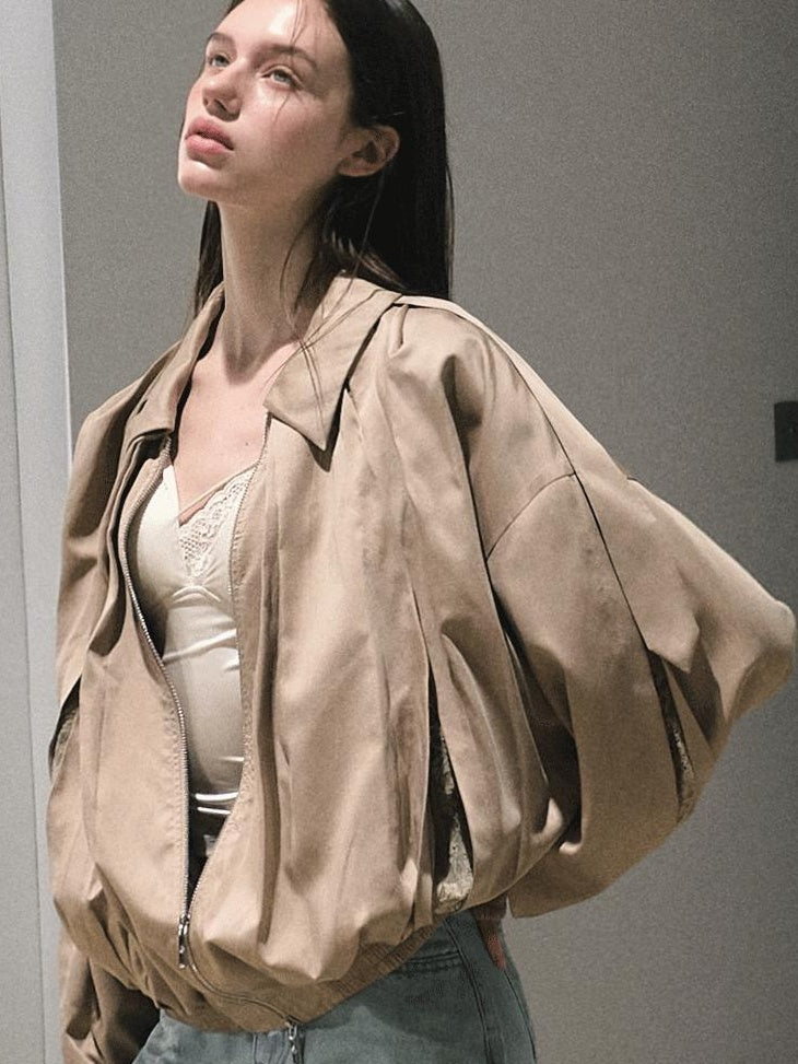 7 OAKMOO Cooling Tencel Loose Fit Casual Stand Collar Zip Women Palm Khaki Short Coat