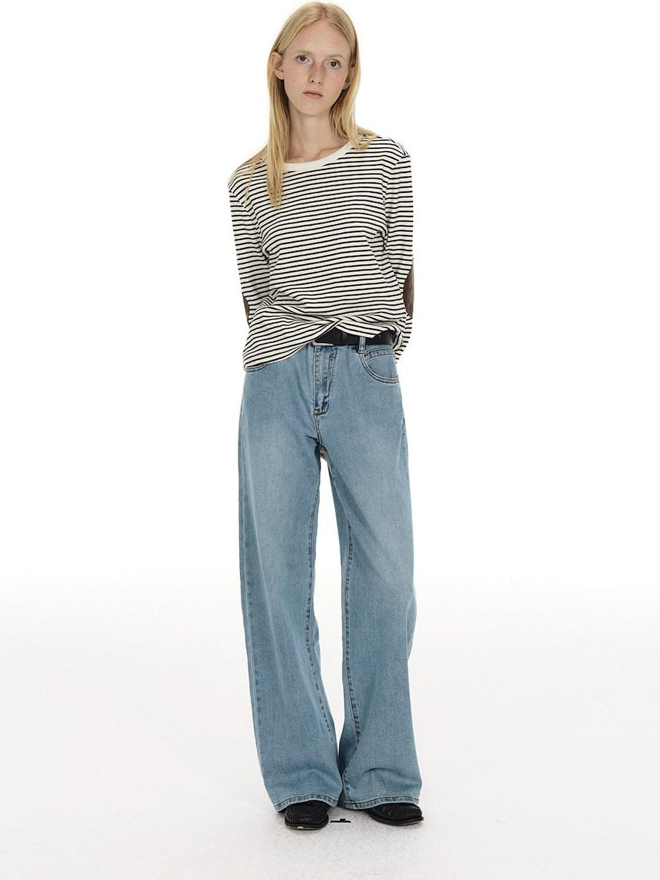 Country Moment Vintage Washed Low Rise Loose Fit Micro Stretch Casual Blue Straight Leg Jeans