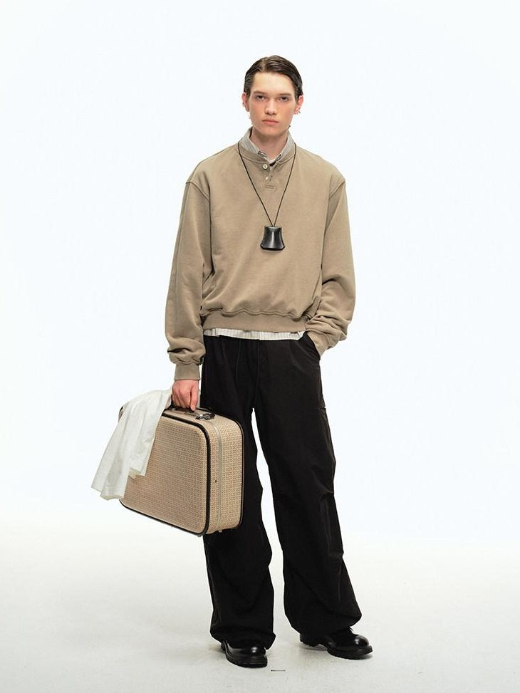 Country Moment Organic Cotton Loose Henley Collar American Unisex Casual Pullover Sweatshirt